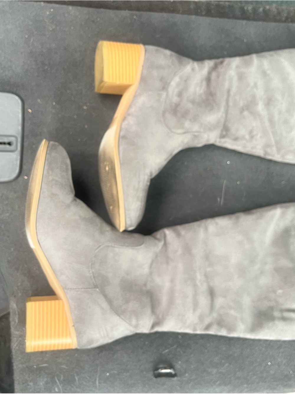 Journee Collection Gray Suede Over-the-Knee Boots with Tan Block Heel